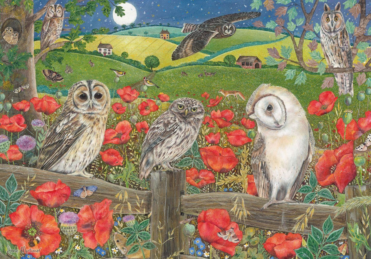 Otter House  Owls In Poppy Fields Jigsaw Puzzle (500 Pieces)