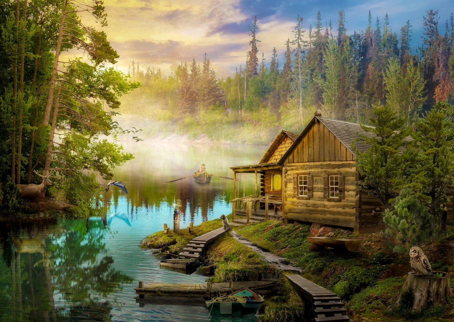 Enjoy A Log Cabin on the River Jigsaw Puzzle (1000 Pieces) – PDK