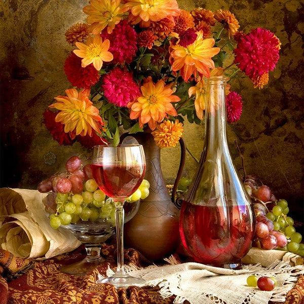 Enjoy Dahlias and Wine Jigsaw Puzzle (1000 Pieces)