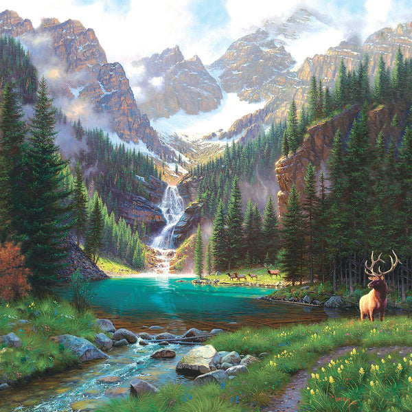 Sunsout Elk at the Waterfall - Mark Keathley - Jigsaw Puzzle (1000 Pieces)