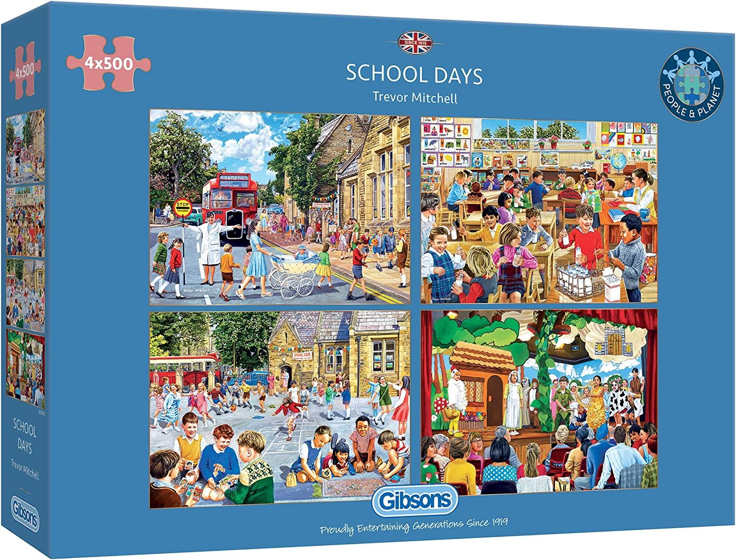 Gibsons School Days Jigsaw Puzzles (4 x 500 Pieces) - DAMAGED